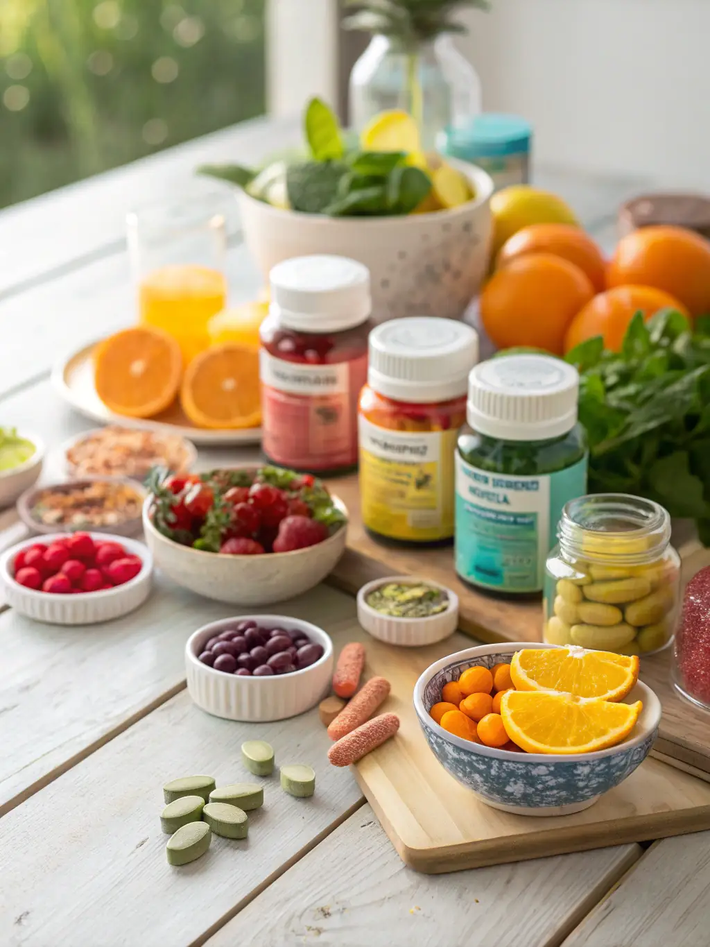 A diverse range of custom supplement bottles and packaging designs, illustrating the branding and customization options available to clients.
