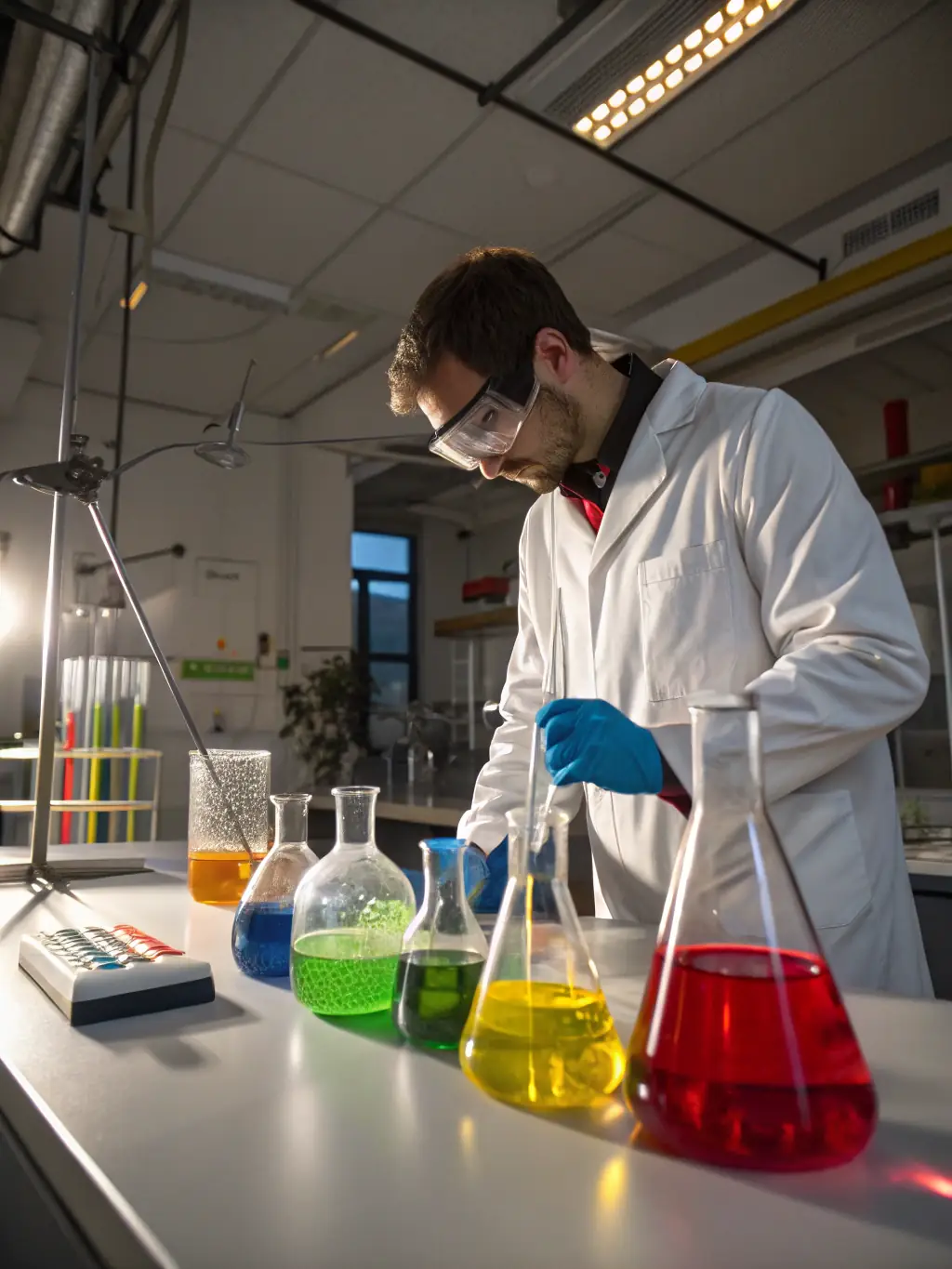A close-up shot of a scientist in a lab coat carefully measuring ingredients for a custom supplement formula, showcasing precision and expertise.