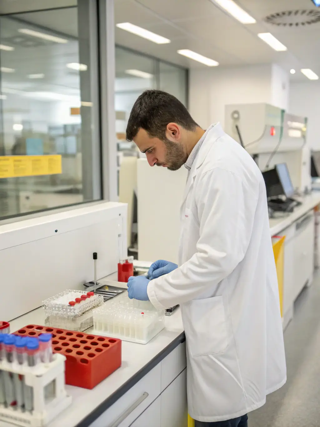 Laboratory technicians in a sterile environment performing quality testing on supplement samples, highlighting rigorous testing protocols.